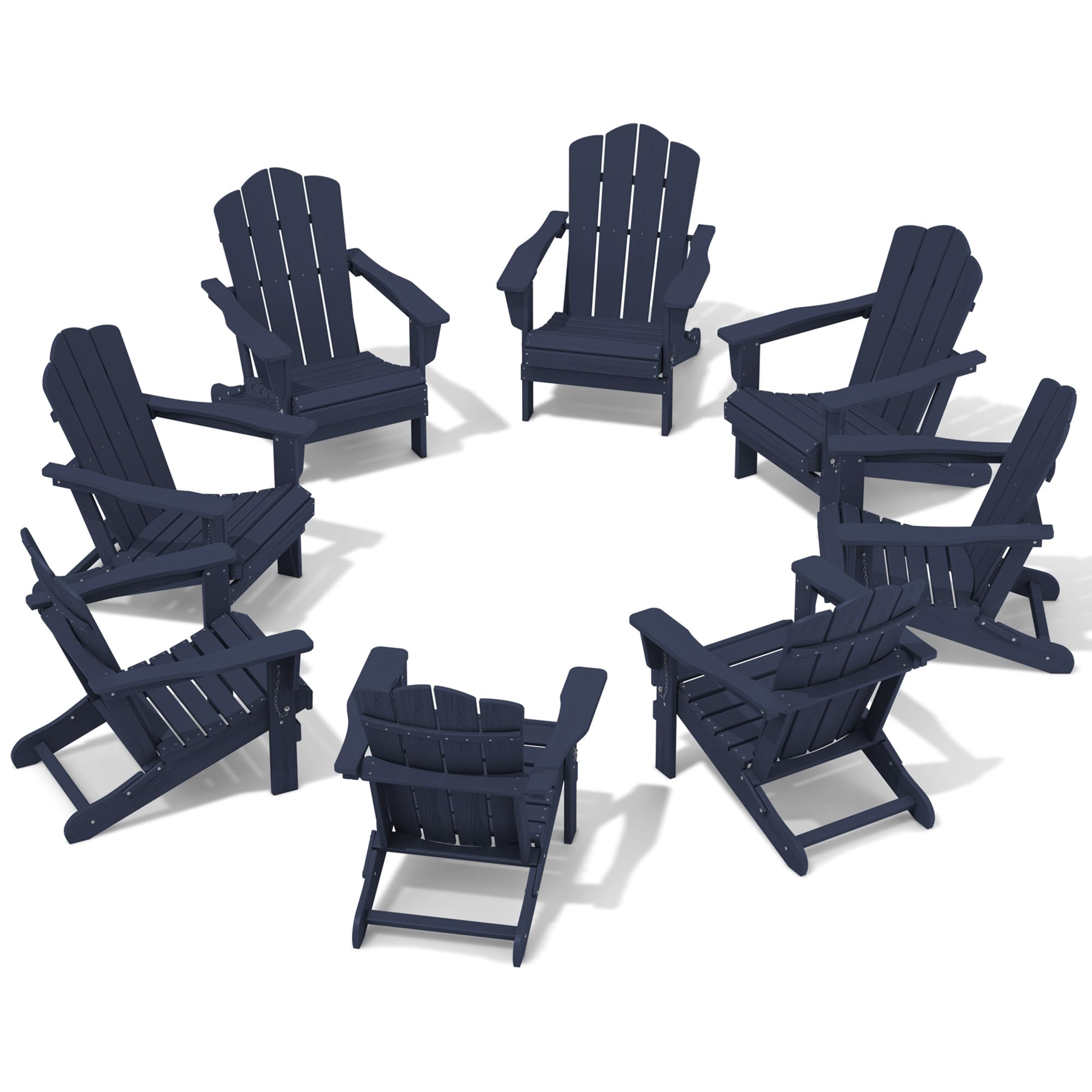 Kingyes Folding Adirondack Chair Set Of 8, Hdpe All-Weather Adirondack Chair, Navy